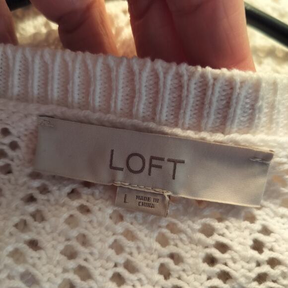 4564) LOFT White Open Knit Weave Knitted Relaxed Pullover Sweater Large - Picture 8 of 9